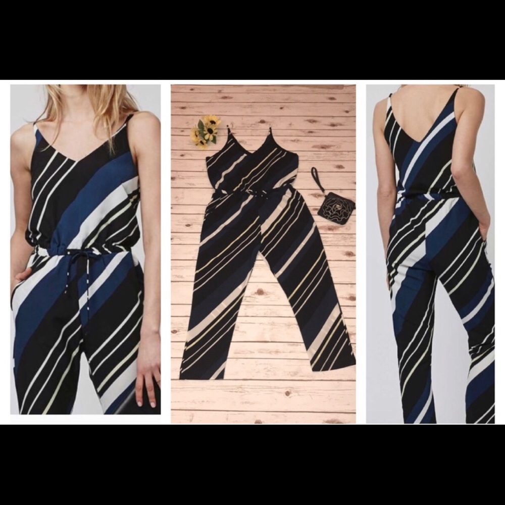 Topshop Diagonal Stripe Sleevelss Jumpsuit